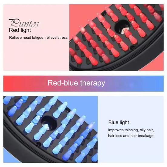 Electric Hair Brush Blue Red Light Phototherapy Rechargeable Promote Hair Growth Handheld Vibrating Scalp Massage Men Women Hair Detangling Comb