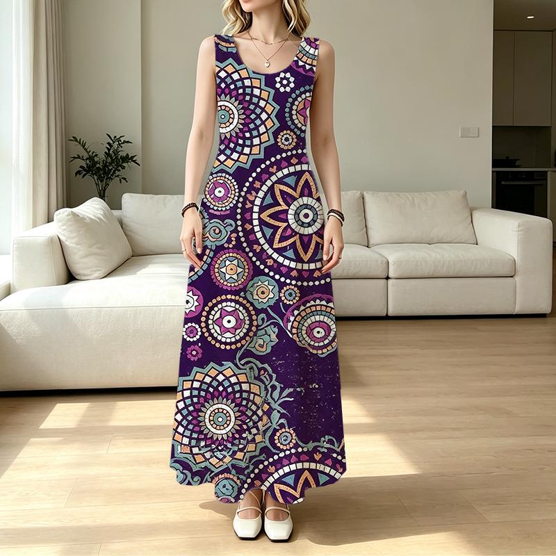 A-Line Boho Maxi Dress,Summer Casual Sleeveless Lightweight Long Dress,Fashionable & Versatile Vacation Wear for Pool & Beach
