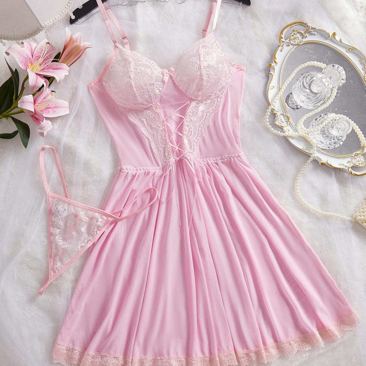 Кружевное французское романтическое сладкое облегающее сексуальное, взрывное платье-комбинация в клетку А-силуэта набор платьев S розовый