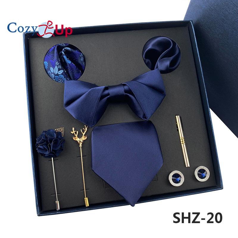 7 KS Klasická pánská kravata sada Paisley Stripe kravata pro muže Kapesní čtvercový motýlek Brož manžeta Dárková krabička ke Dni otců