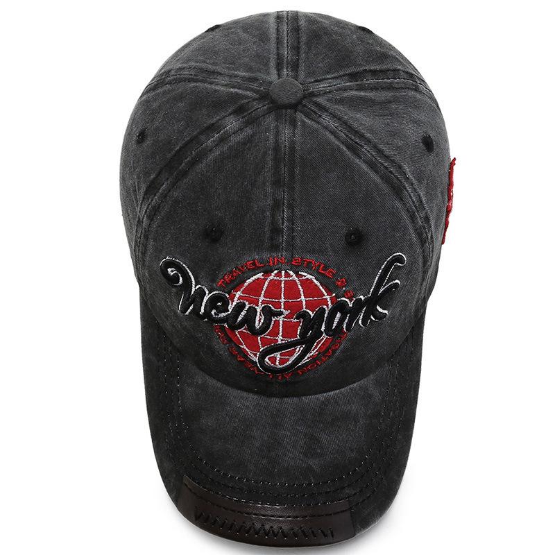 Unisex Washed Distressed Baseball Cap – Spring/Summer, Curved Brim, Letter Embroidery, Retro Style