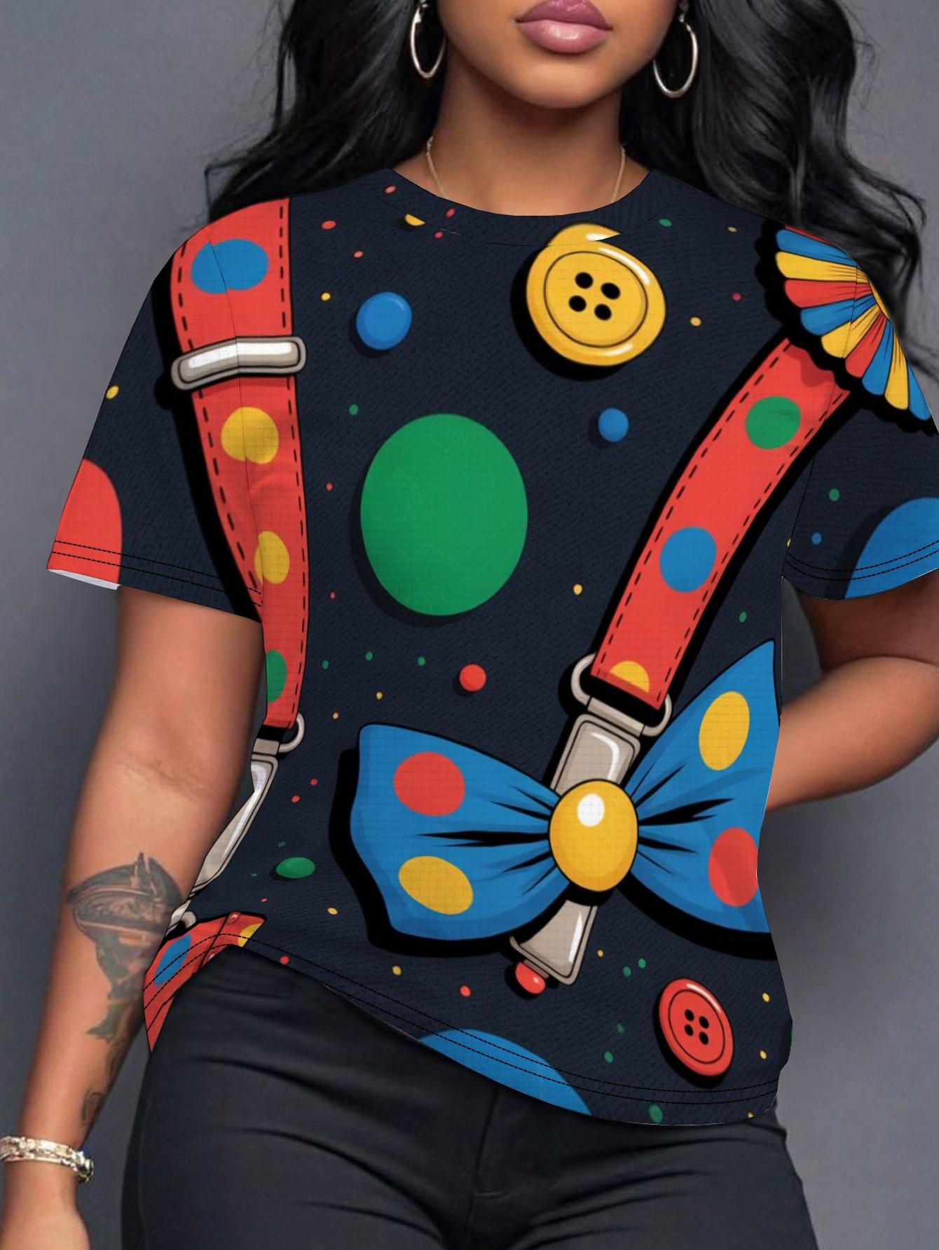 

Women s Jovial Clown Costume T-Shirt - Clown-Themed Digital Print. Comfortable Casual Fit. Machine Washable Summer Blouse Top Suitable for Parties. Th 2XL дубильная кора