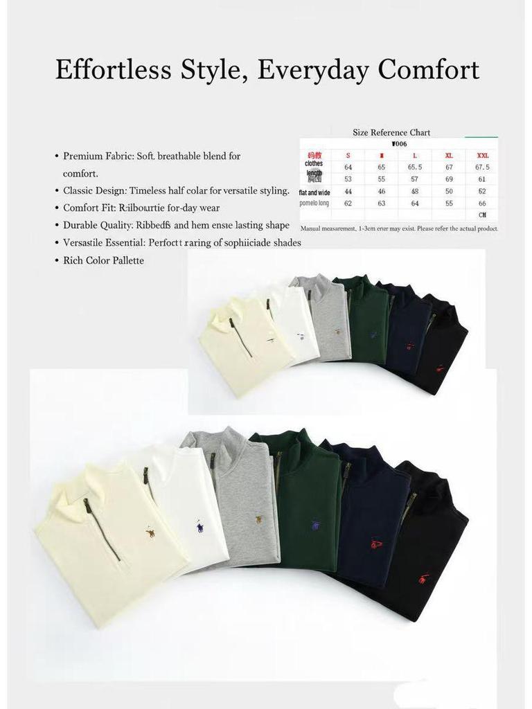 סריג גברים RL עם רקמת פוני וחצי רוכסן - סתיו חדש, סוודר קז'ואל רפוי ורב-תכליתי