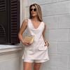 European and American Commuter Fashion V-neck Vest, Top and Shorts Set 1116 Summer Khaki Workplace Two-piece Women's Clothing