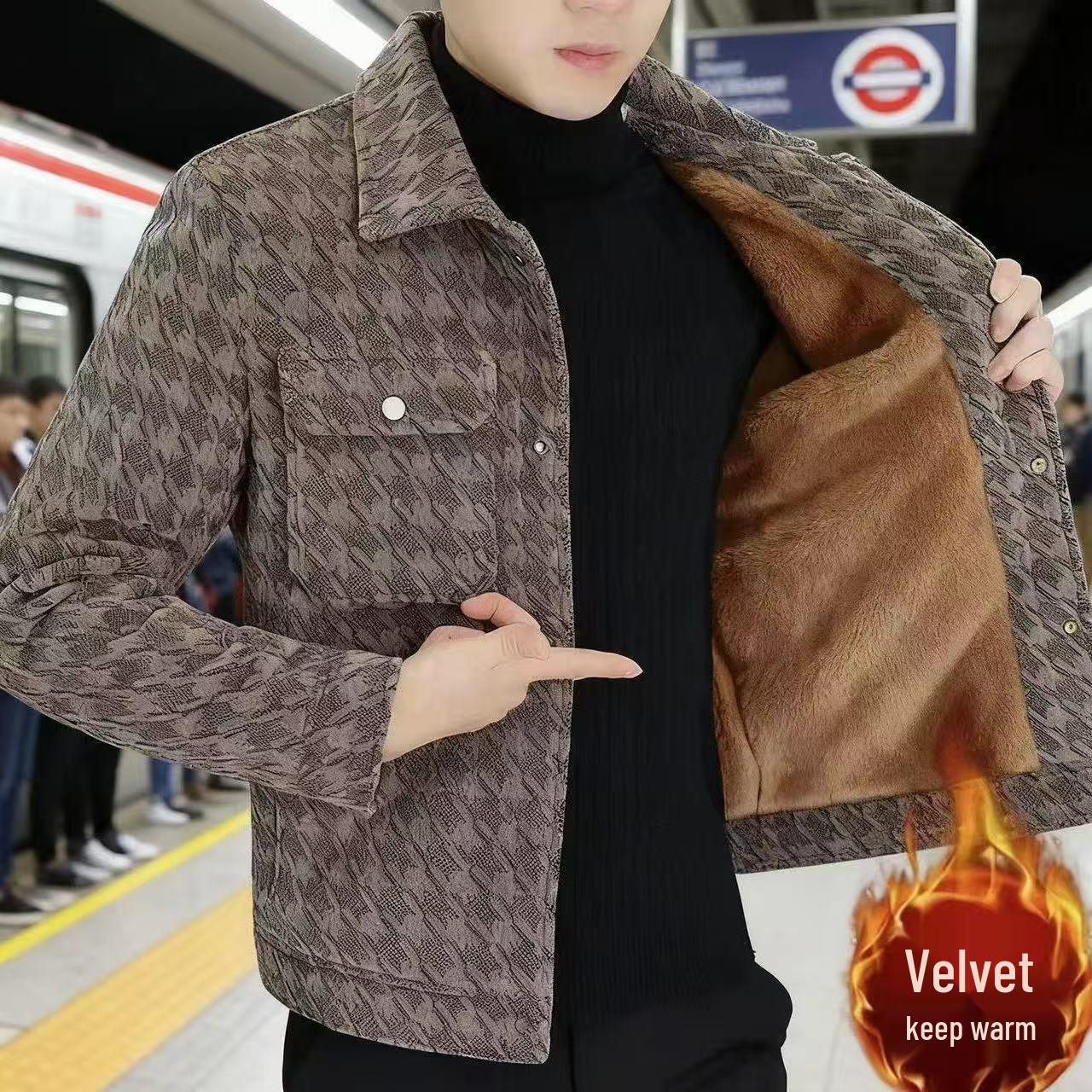 Men s Plus Size Arctic Fleece Lapel Jacket - Warm & Stylish for Autumn/Winter 2XL хаки