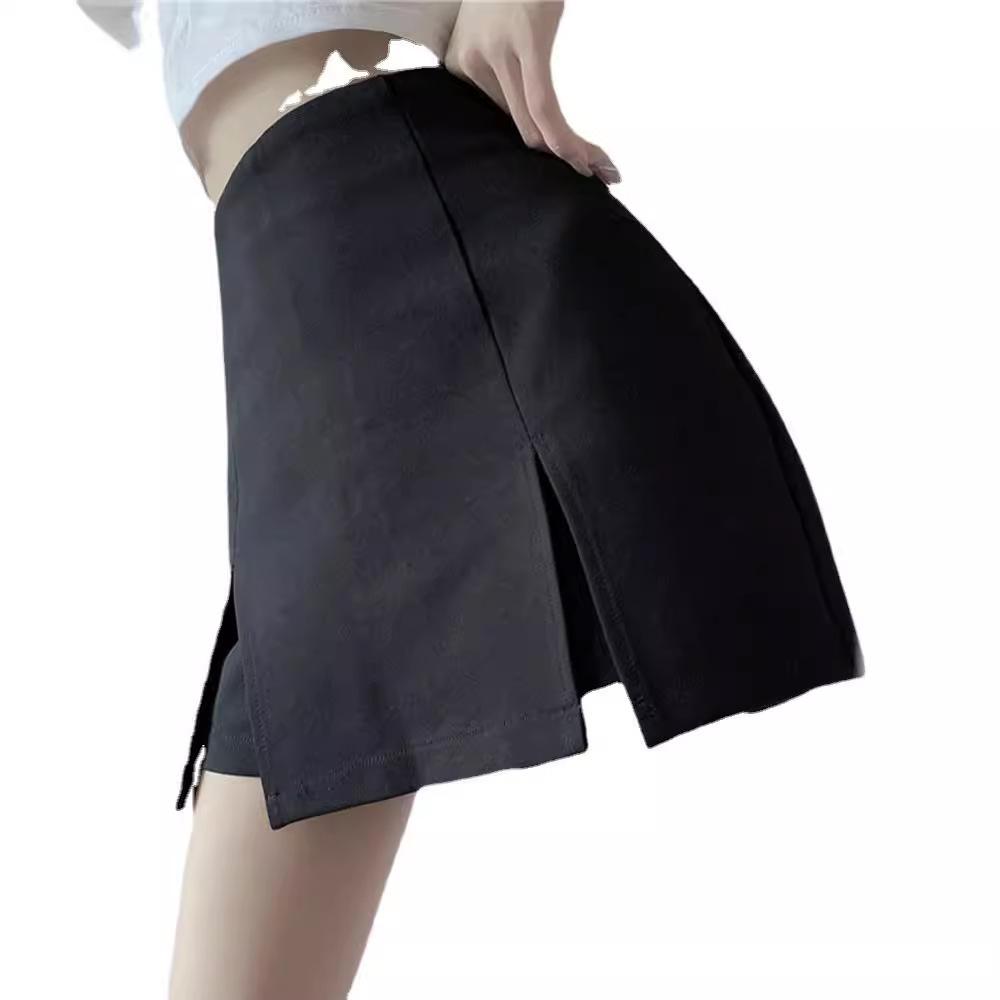New Korean Style Black High-Waist Bodycon A-Line Slit Skirt for Women - Autumn Plus Size Slimming Half-length.
