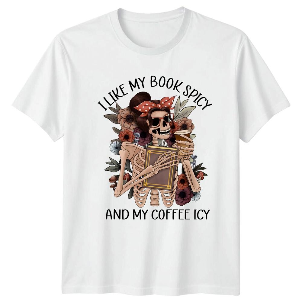 Spicy Book Icy Coffee Skeleton Reader Graphic TShirt S