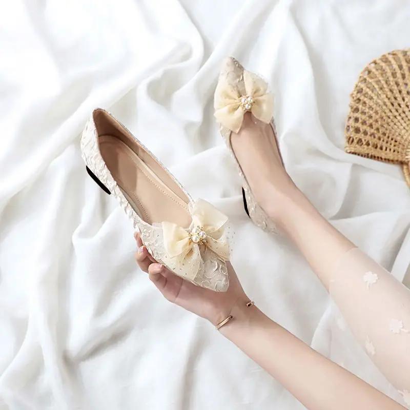 Fashion With Heel Slip-on Pointed Toe Women's Flat Shoes Anti-slip Social Cheap Liquidation High Quality Fashion Stylish Ladies Footwear