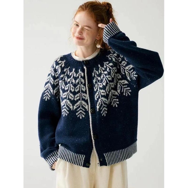 

Модные кардиганы с круглым вырезом, вязаный свитер с принтом, женские осенне-зимние свободные пальто, топ, повседневная простая винтажная верхняя одежда с круглым вырезом и длинными рукавами one size тёмно-синий