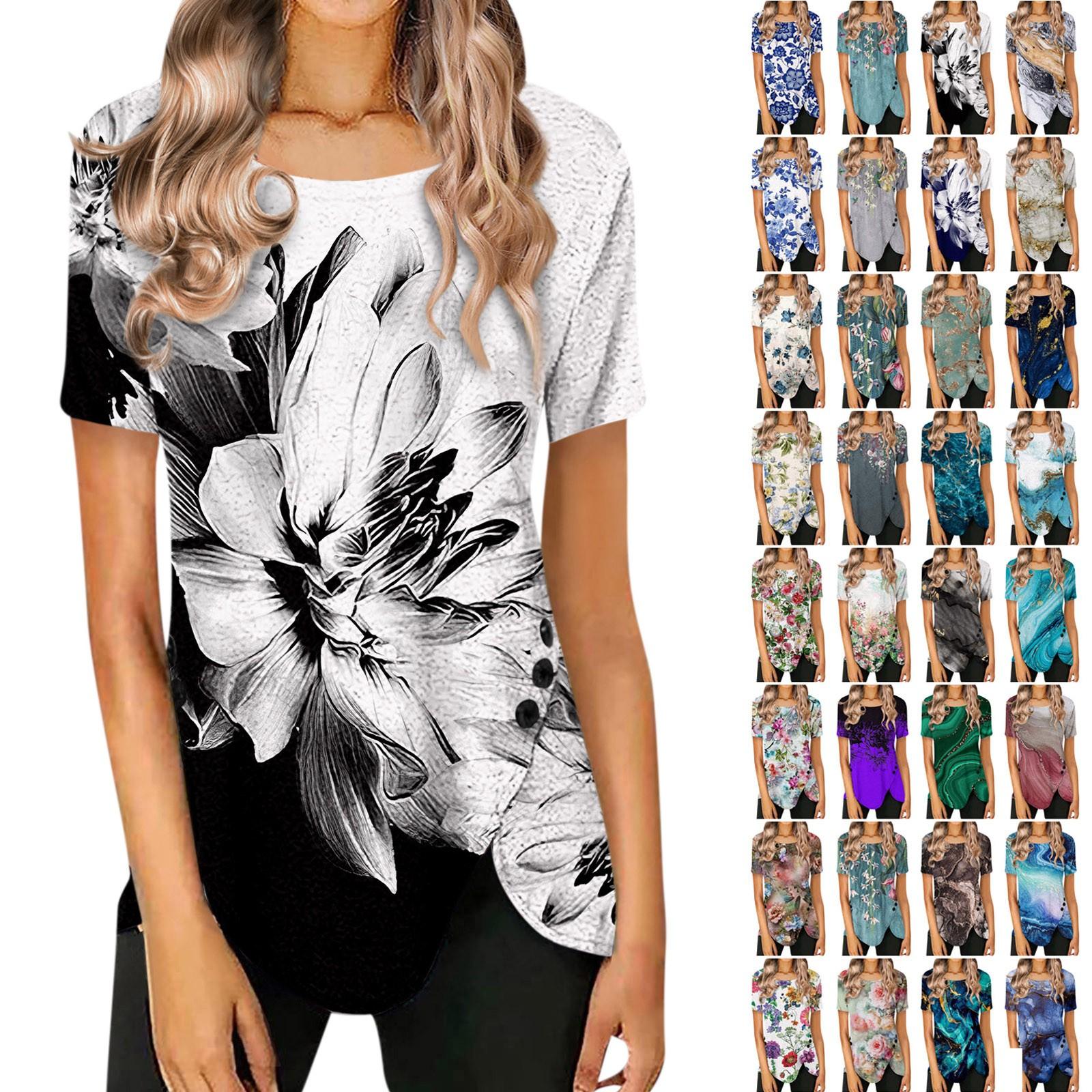 

Женские свободные топы с короткими рукавами, повседневные топы больших размеров, повседневные летние футболки на пуговицах, женские топы, рубашки