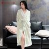 Long flannel robe for autumn and winter, thickened for autumn and winter, high-end feel, warm women's loungewear, printed winter pajamas