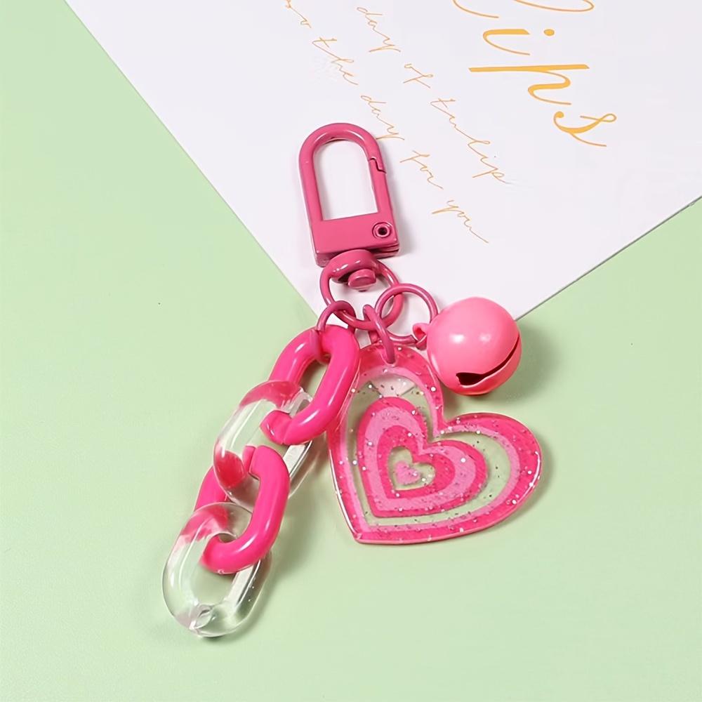 1pc Pink Acrylic Love Heart Keychain with Bell Charm, Fashion Accessory for Phone Case, Car Keys, and Purses