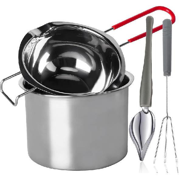Stainless Steel Double Boiler Melting Pot with Heat Resistant Handle, Large Capacity Chocolate Melting Pot for Butter Candy Butter Cheese, Candle 450/900ML