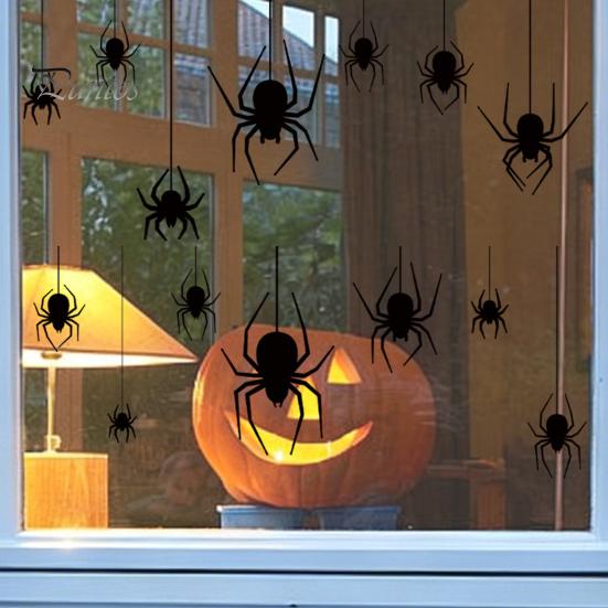 Window Clings Halloween Spider Static Cling, Black Silhouette Glass Wall Sticker, No Residue Self-Adhesive Decal Spooky Decal, Decor for Home