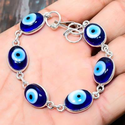 Πολύτιμος λίθος Blue Evil Eye Ασήμι 925 Χειροποίητο Υπέροχο βραχιόλι με κοσμήματα