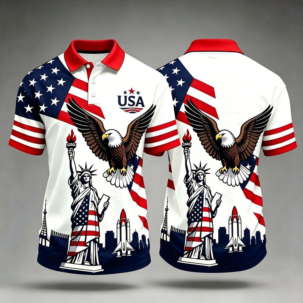 Patriotic Short-Sleeve Polo: US 250th Anniversary Freedom