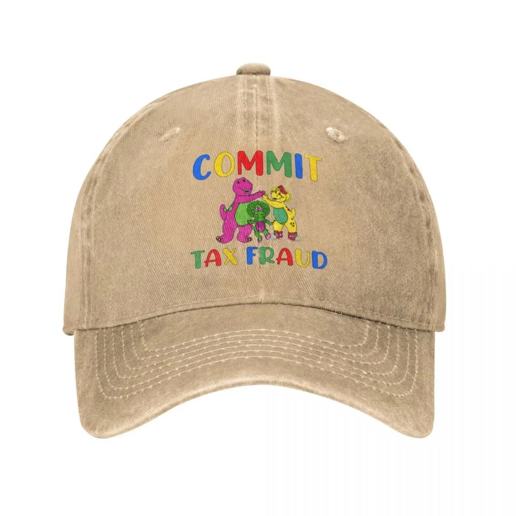 Retro Commit Tax Fraud Barney And Friends Baseball Cap Style Distressed Cotton Cap Outdoor All Seasons Travel Hats Cap