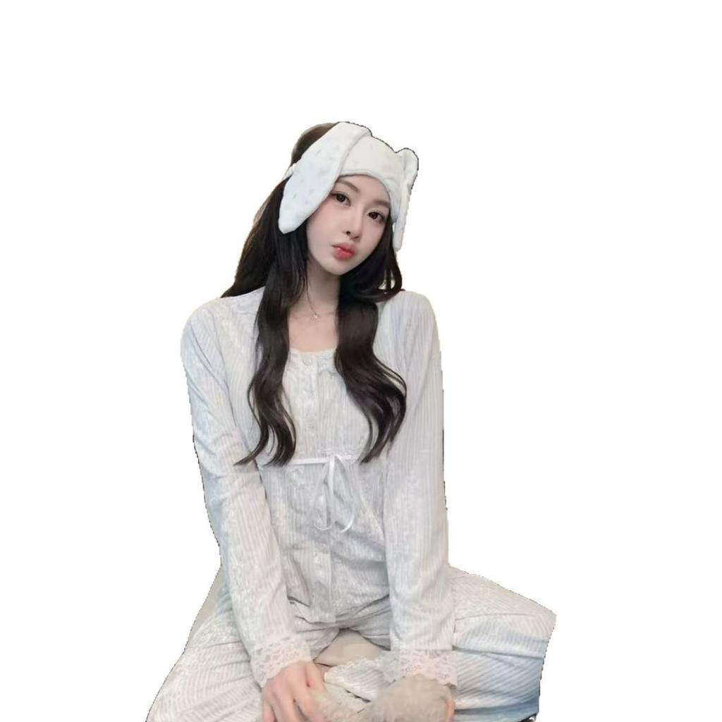 High-End French Princess Style Sea Island Cotton Women's Pajamas - Autumn/Winter Thick Cardigan Homewear