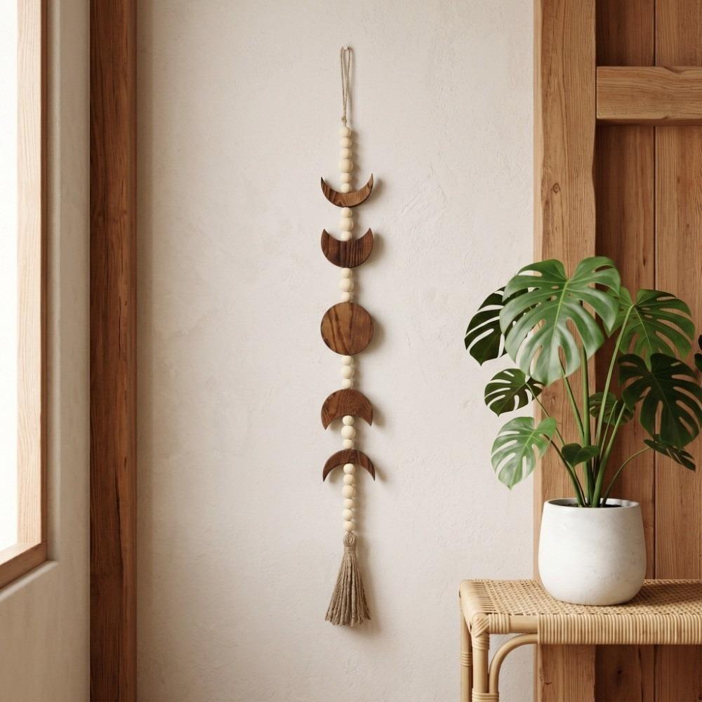 29,92 Zoll Leinenseil-Ornament mit Perlen, Heimwand-Anhänger, Boho-Quasten-Anhänger, Wohnzimmer kaffeebraun