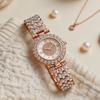 Women's Rhinestone Bracelet Watch Alloy Roman Numerals Quartz Wristwatch with Densely Set Crystals, 7mm