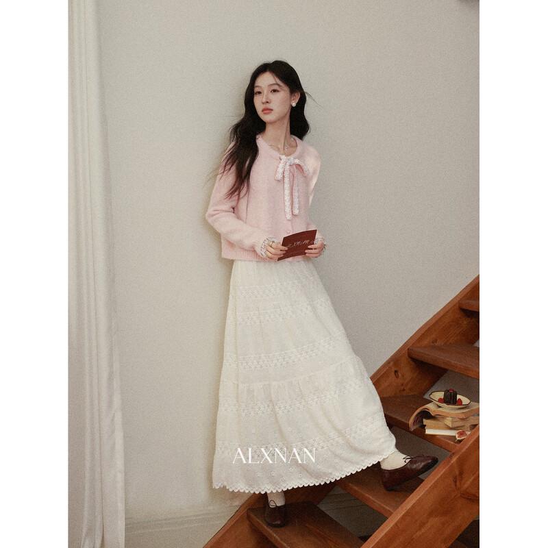 Luxiangnan Gentle Pink Bow Cardigan