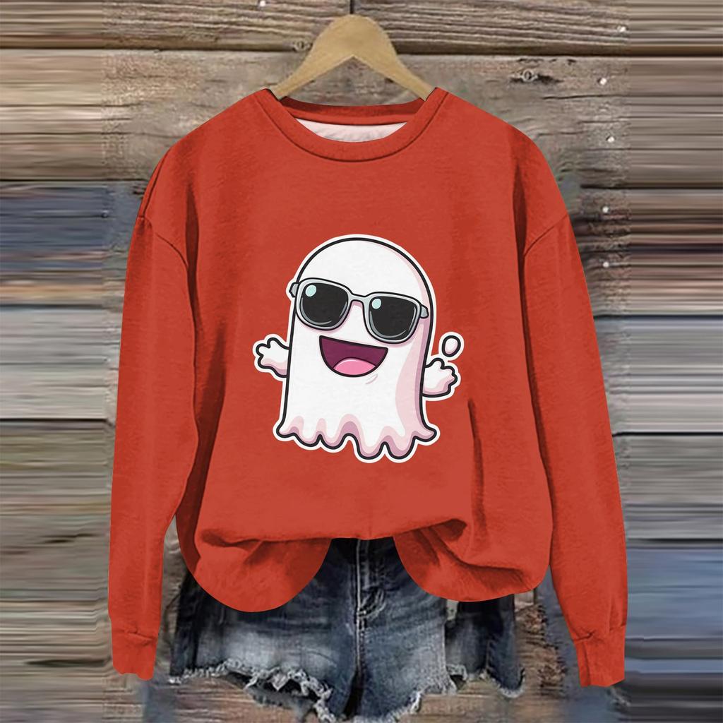 Women's Fashion Long Sleeve Halloween Print Round Neck Sweater Top