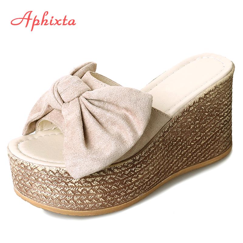 Fashion Aphixta Summer Women Wedge Slippers Platform Appliques Butterfly-knot Beach Antiskid Female Sandals Clog Shoes Slides Women