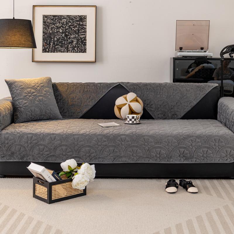 Simple Short Plush Sofa Cover Non-slip Couch Slipcover Four Season Universal Fashionable And Versatile Solid Color Sofa Covers
