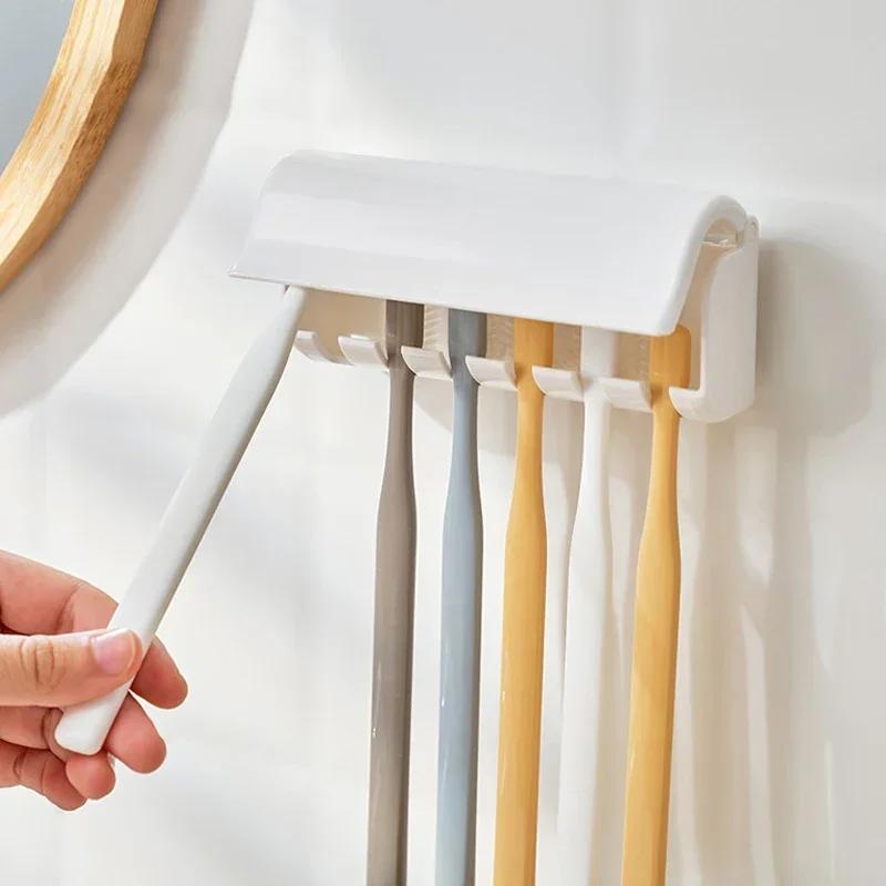 Six-hole Toothbrush Holder, Non-trace Strong Adhesive, Multi-head Toothbrush Holder Can Be Disassembled and Washed