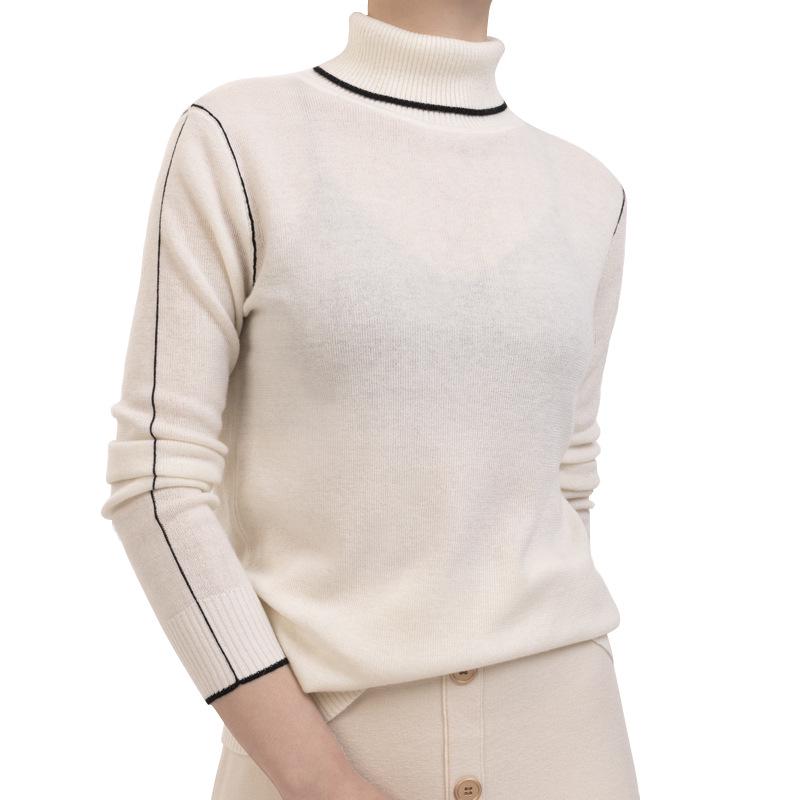 

Women s High-Neck Cashmere Knit Sweater - Thick, Solid Color Winter Base Layer Large