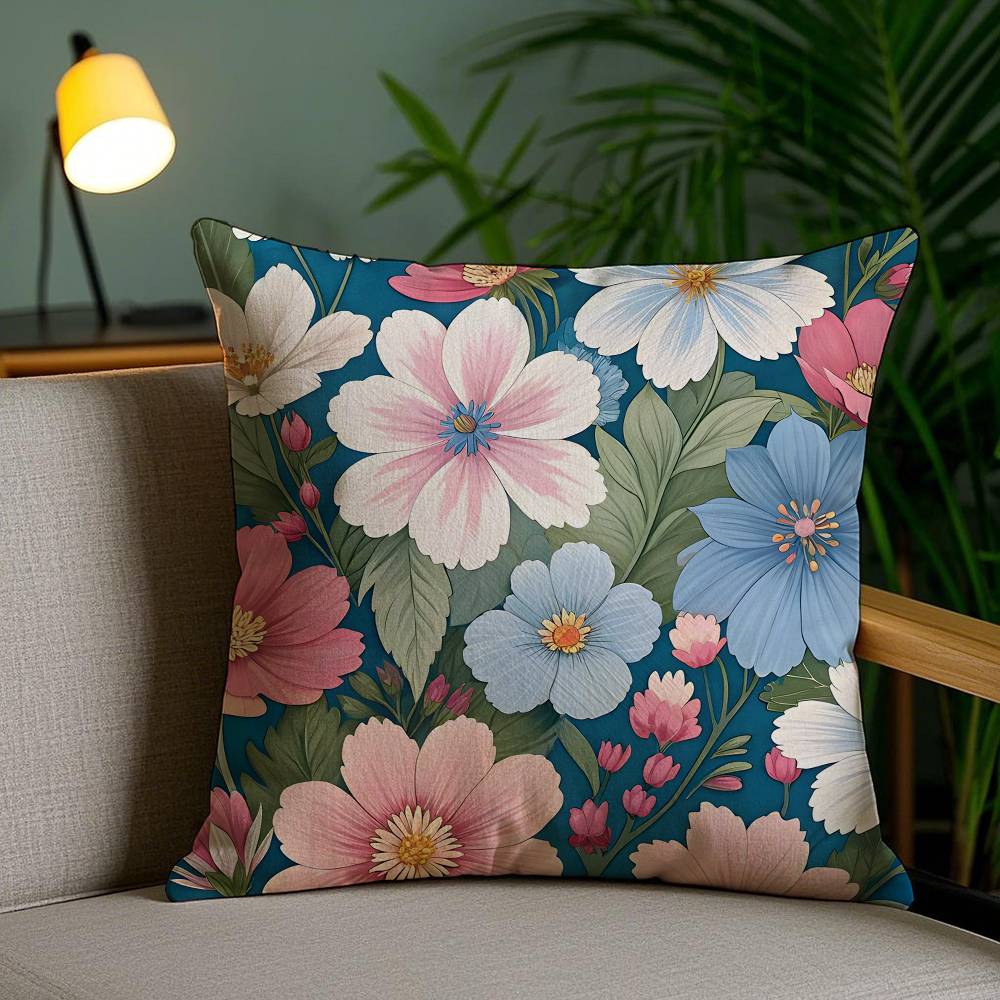 Elegant Single Printed Flowers Pillow Case Anti-dustmite Pillowcase Invisible Zipper Silky Short Plush Sofa Cushion Cover