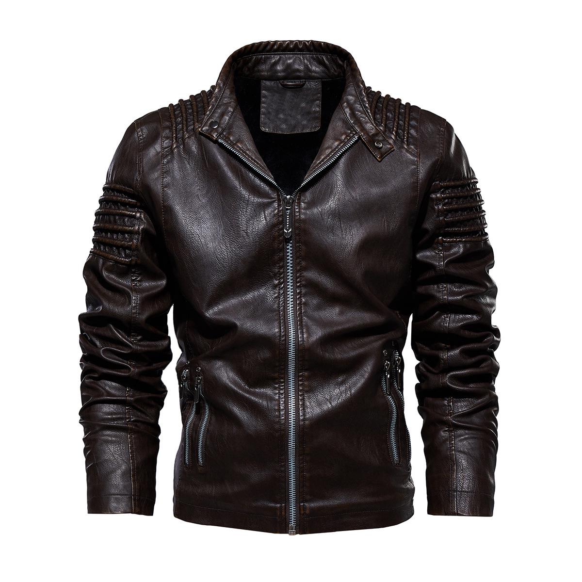 

2019 Men s Foreign Trade Leather Jacket DH-51 with Invoicing Option XXL кавовий