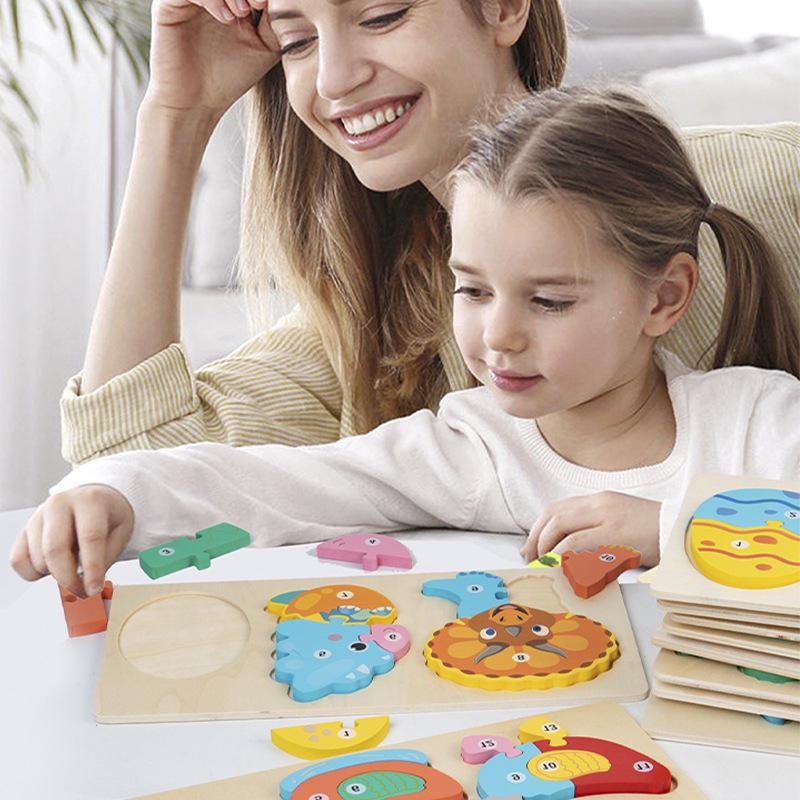 3D Wooden Animal Number Puzzle & Growth Educational Blocks