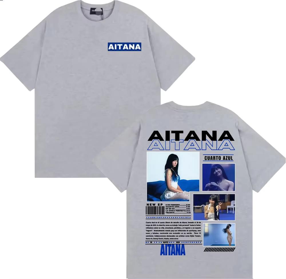 Sängerin Aitana Cuarto Azul Album Tour T-Shirt 2026 Sommer Neu Unisex Damenmode Lässig 100% Baumwolle Ästhetisches Oversized T-Shirt