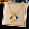Fashion Ocean Pendant Necklace Gold Starfish Shell Drop Oil Butterfly Multi Element Accessory