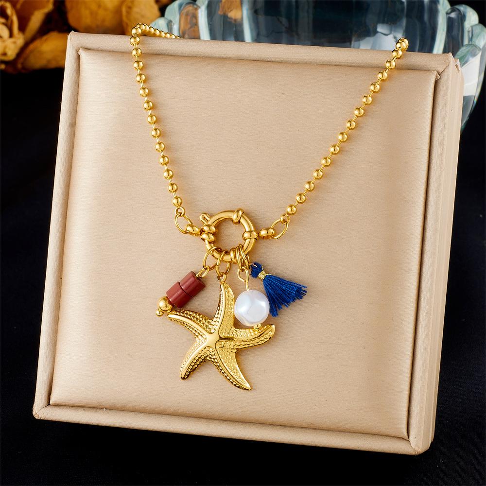 Fashion Ocean Pendant Necklace Gold Starfish Shell Drop Oil Butterfly Multi Element Accessory