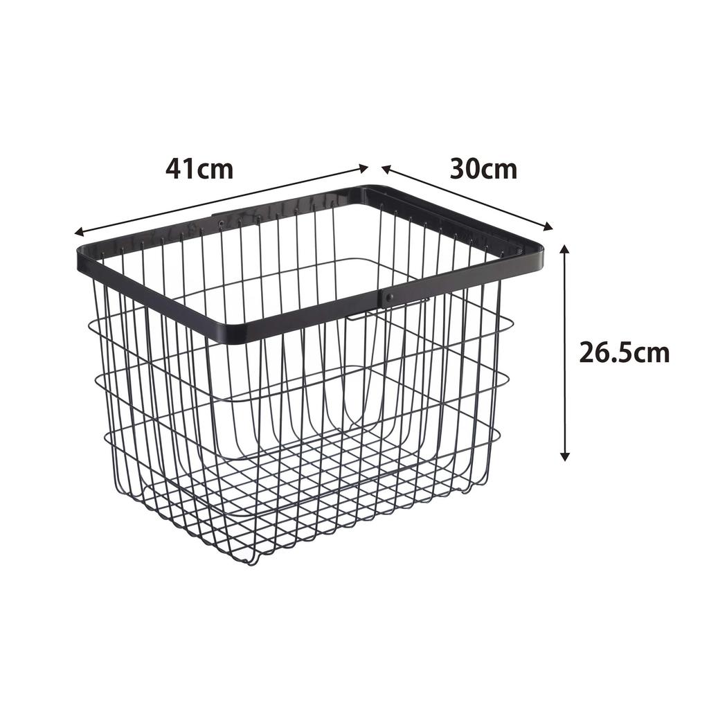 Yamazaki Tower Laundry Wire Basket, Medium, Black, Approx. W41 x D30 x H26.5cm, with Handle, 3161