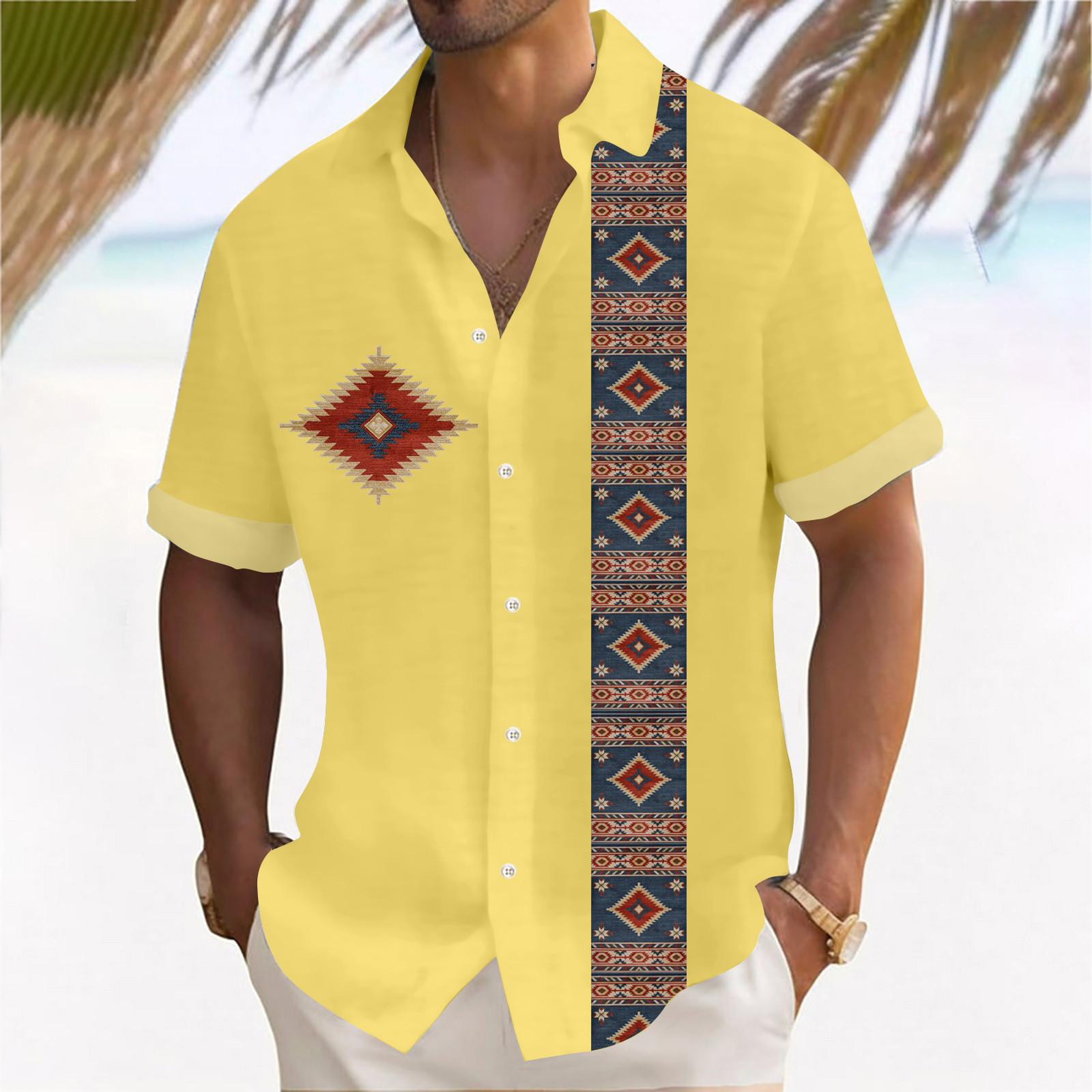 

Гавайская рубашка для мужчин, мужские винтажные рубашки для боулинга на пуговицах, летняя пляжная рубашка с коротким рукавом XL жёлтый