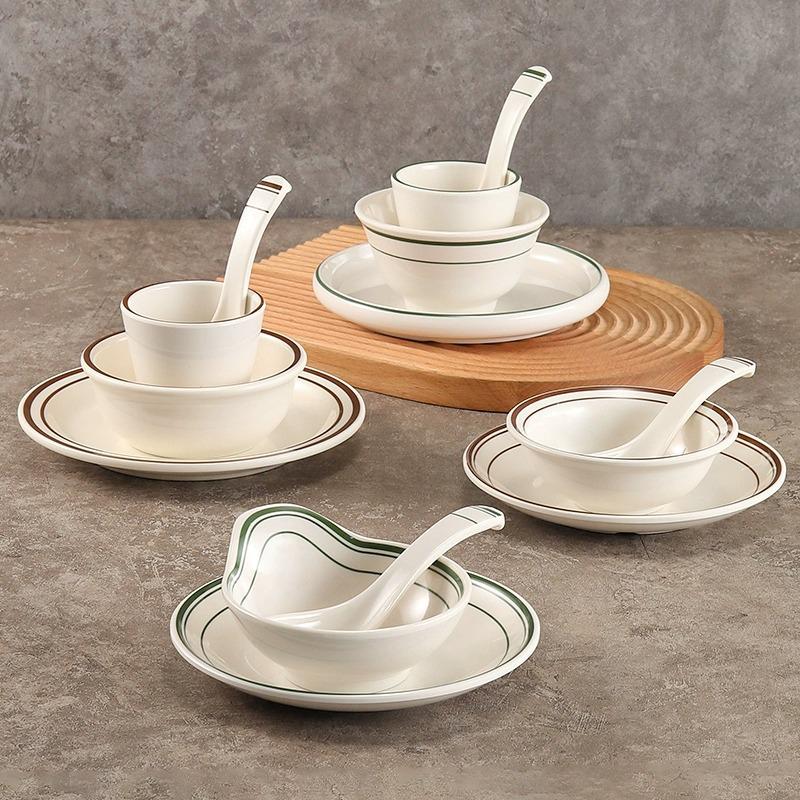Melamine Four-Piece Table Set: Imitation Porcelain Plastic Bowls & Plates for Restaurants and Hotels