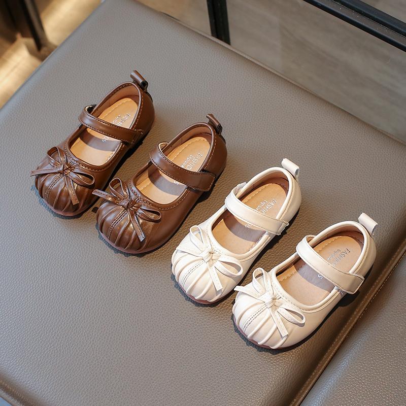 Fashion Girls' Flat Shoes Spring New Kids Leather Shoe Simple Anti Slip Girls Casual Shoes Versatile Child Performance Shoe