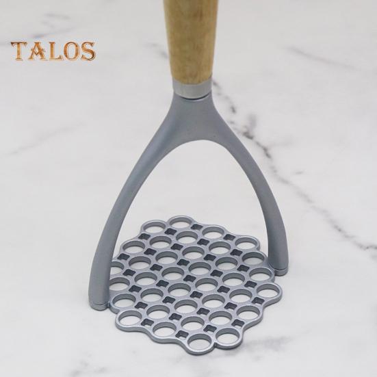 Stainless Steel Potato Press Masher with Wooden Handle Lightweight Rust-proof Kitchen Tool for Mashing Vegetables Fruits Beans