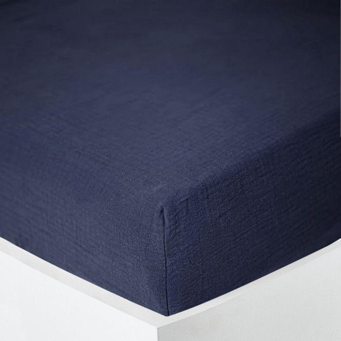 "Noah" Fitted Sheet All Sizes "Cotton Gauze" - Noah Midnight Blue - 180 X 200 Cm 30 Cm Gusset
