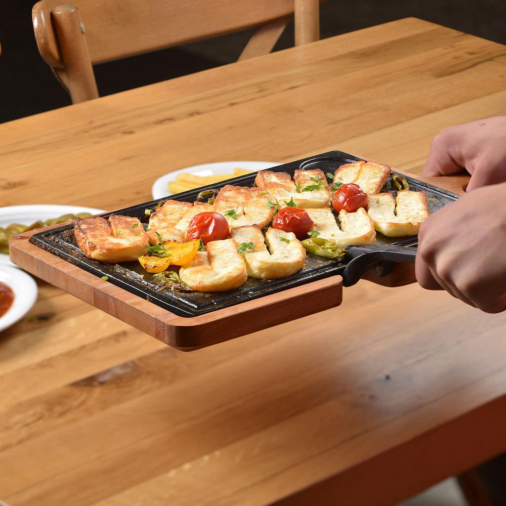 Lava Cast Iron Rectangle Sets With Wooden Serving Platters.  22X33cm.