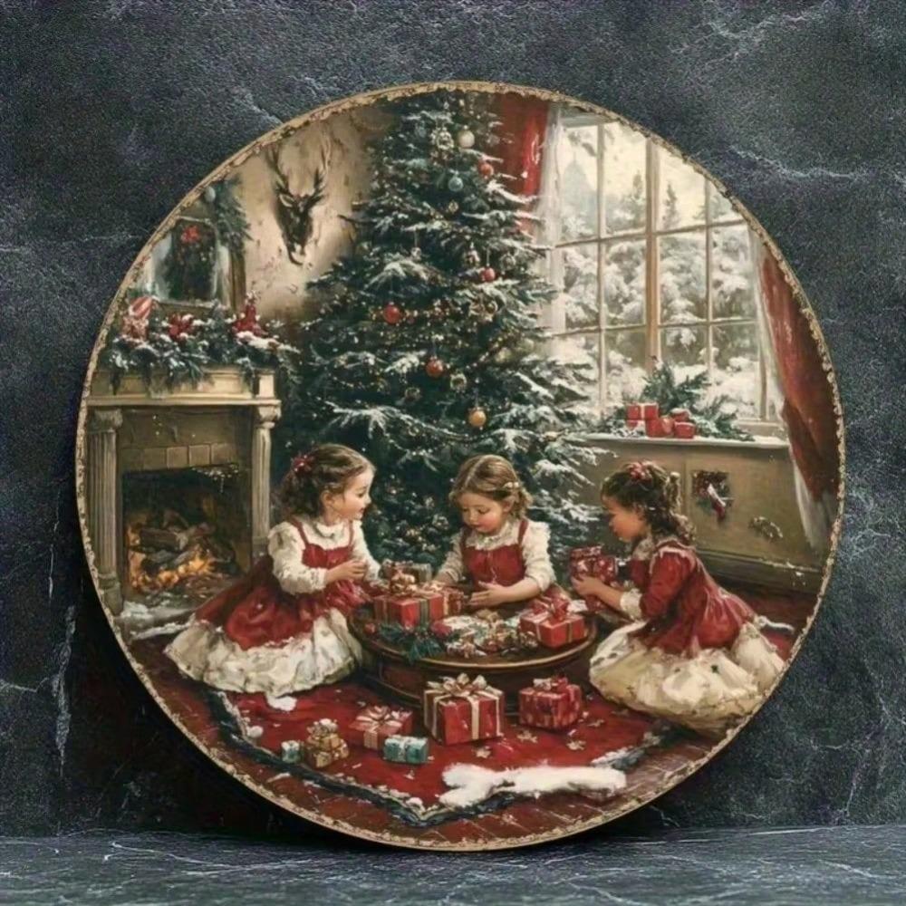 Vintage Christmas Circular Wall Tin Sign Retro Metal Poster Home Kitchen Decor