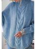 2026 Autumn/Winter Women's Loose Batwing Sleeve Half-High Collar Cable Knit Sweater