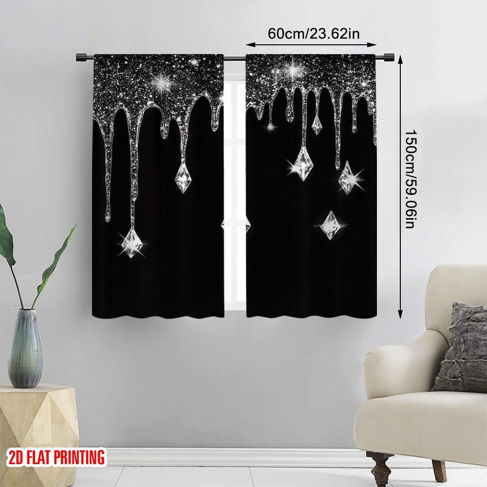 Flat Printing Shiny Silvery Water Drops Print Curtains Bedroom Office Kitchen Living Room Study Home Decor Curtain Set Of 2 Made Polyester Washable