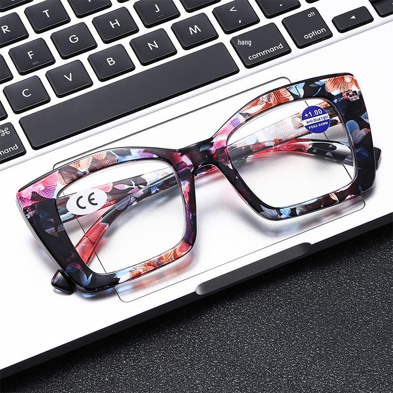 Large Frame Anti-Blue Light Floral Reading Glasses with Spring Temples