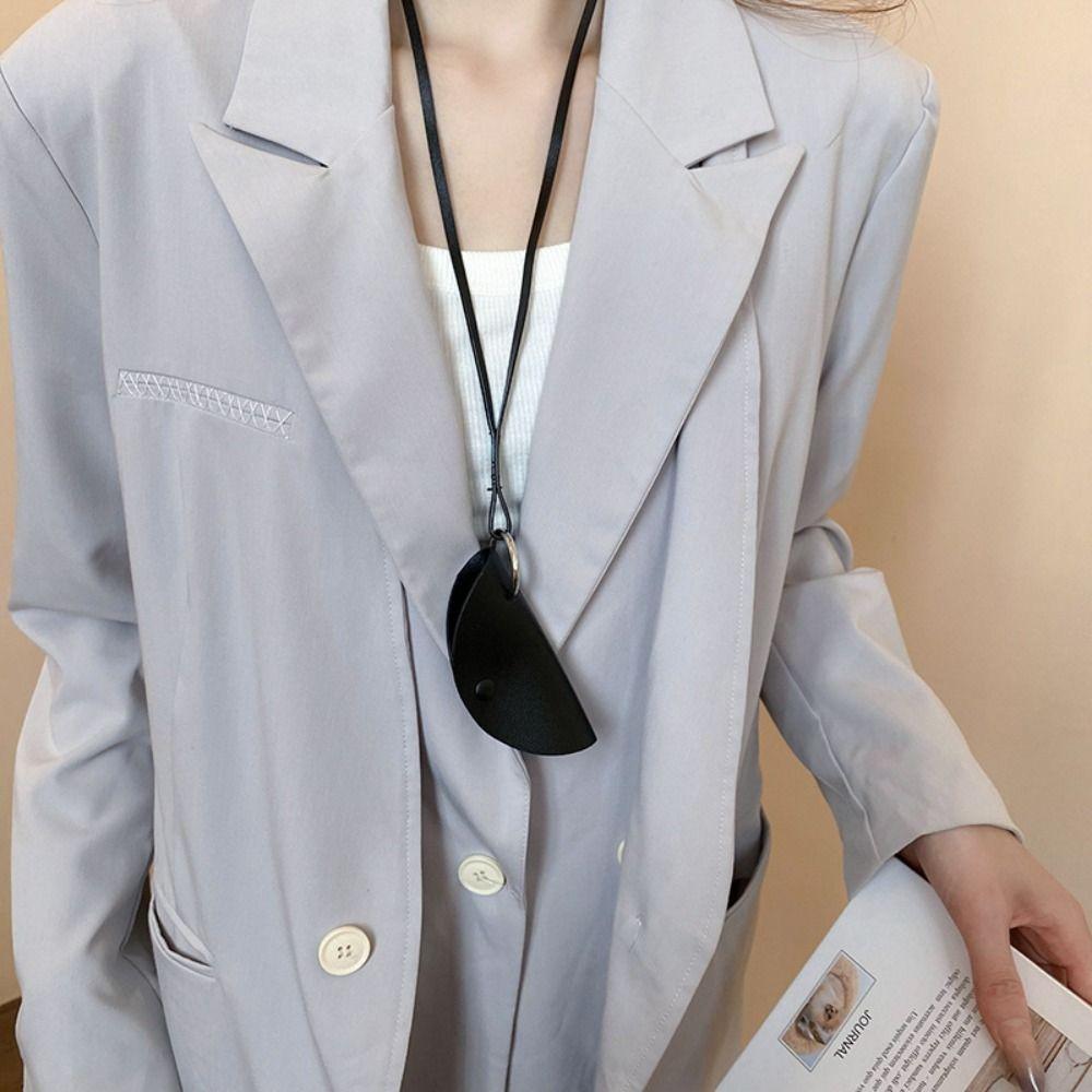 Anti-loss Crescent Moon Key Case Sweater Chain Pu Leather Key Bag Long Leather Necklace  Women