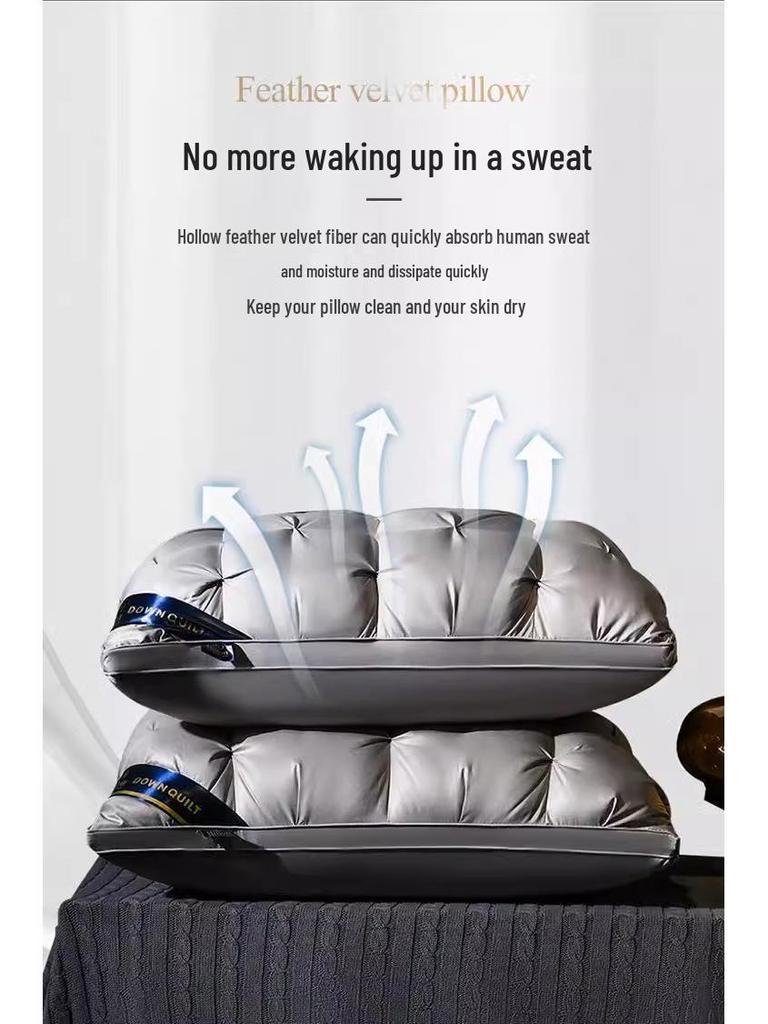 Luxury Durable Hotel Pillow: Neck Support, Non-Collapsing, Washable Feather Velvet