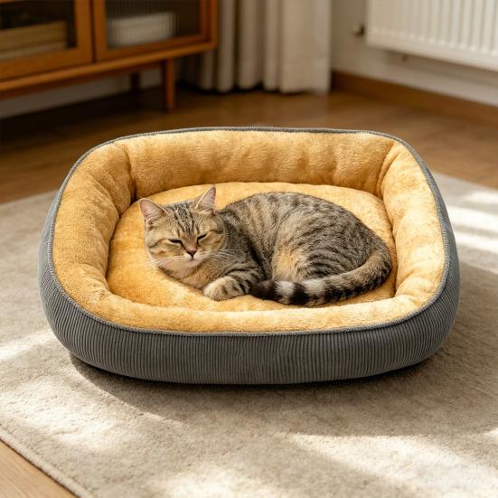 Cat Sofa Soft Plush Bed with Thickened Filling and Neck Protector Anti-Slip Bottom for Warm Winter Cats
